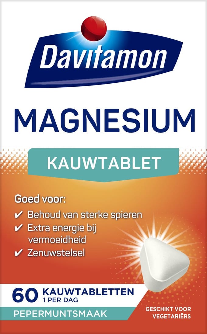 Davitamon Magnesium - Magnesium tabletten - Voedingssupplement- 60  Magnesium kauwtabletten