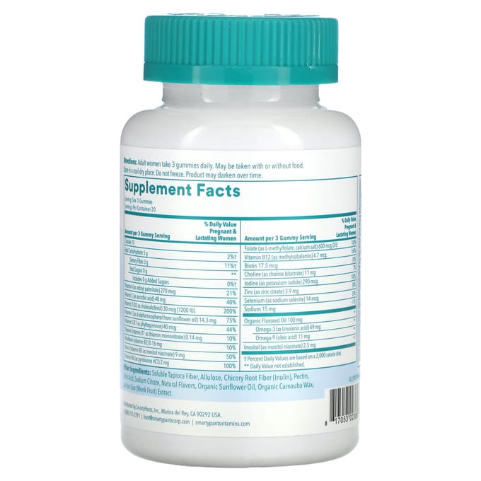 SmartyPants, zwangerschapsmultivitamine en omega, zonder suiker, citroen, 60 gummies