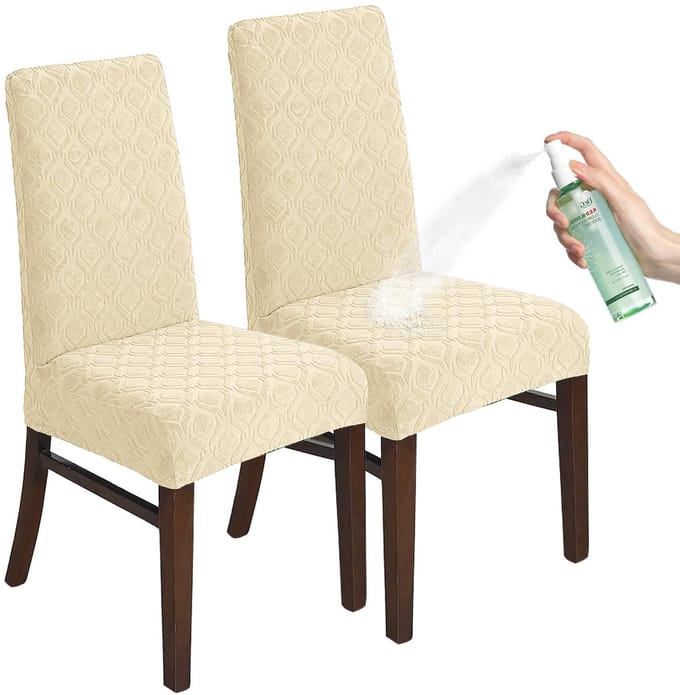 Stoelhoezen voor eetkamer, set van 2, stretch jacquard eetkamerstoelhoezen, afneembare, wasbare waterdichte stoelhoezen