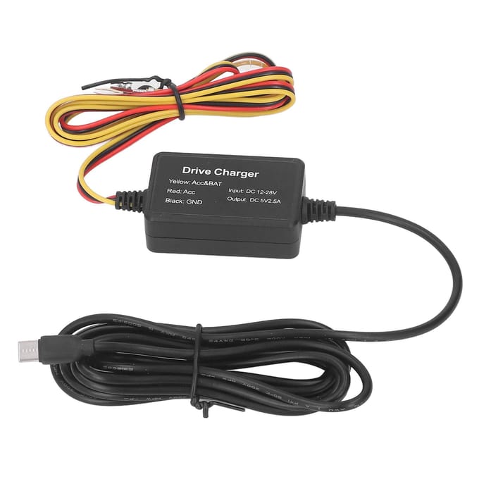 Dashcam Hardwire Kit Rubber Metaal voor Spiegel Camera GPS Navigator Radar Detector 12‑30V 10W TYPE C black