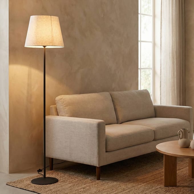 ONLI Vloerlamp Loris, zwart, kap zandbeige