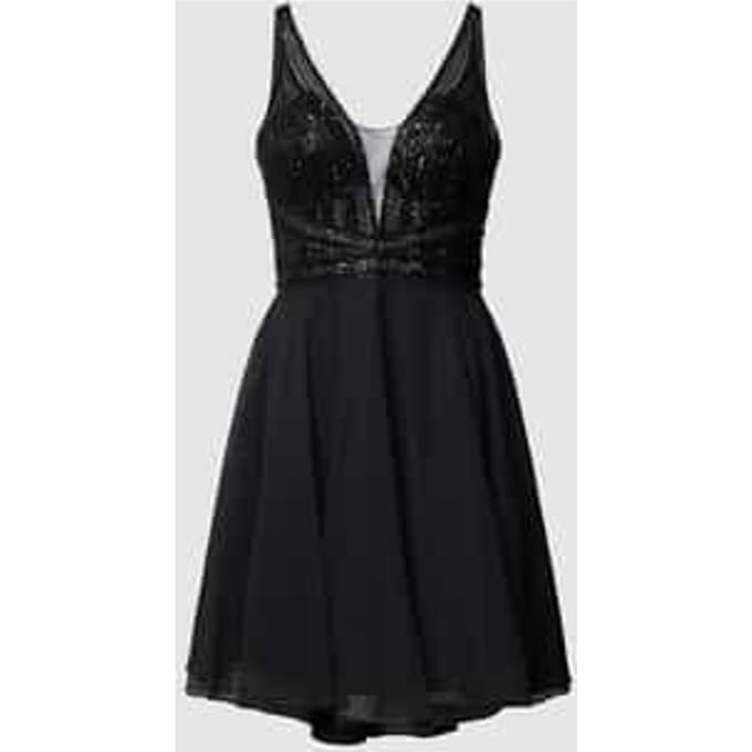 Swing korte zwarte cocktailjurk met pailletten – XL
