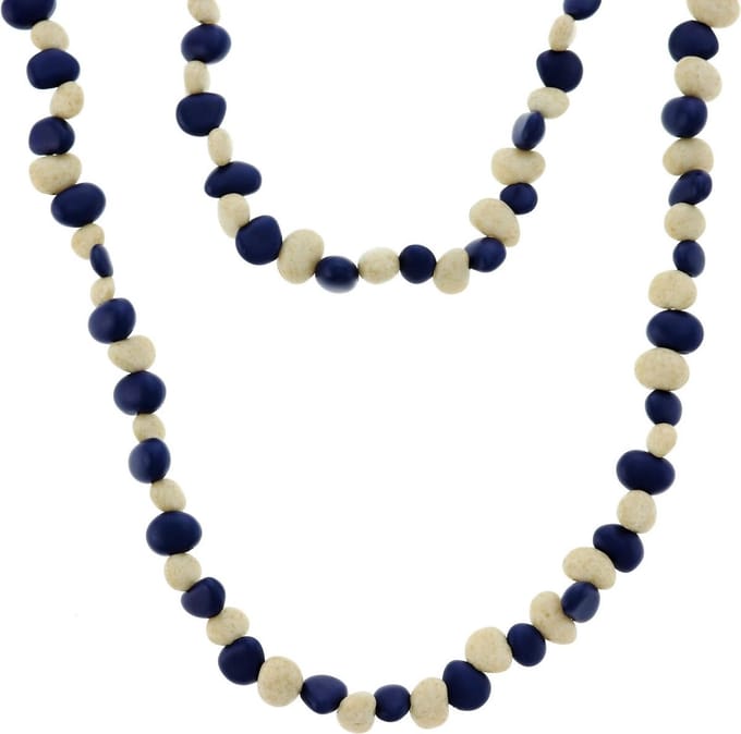 Behave - Lange dubbele ketting met blauwe en beige stenen, 108 cm