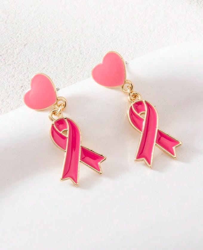 Oorbellen hart roze met lintje
