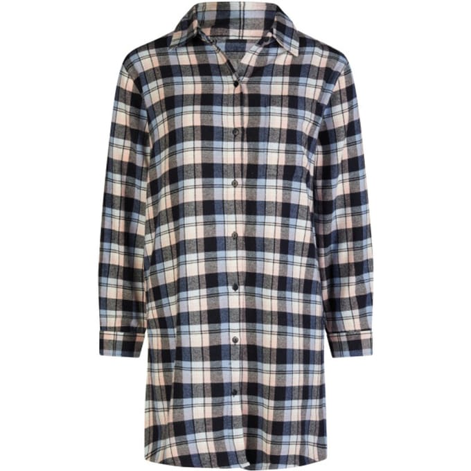 By Louise Dames Pyjama Nachthemd Lang Flanel Geruit Grijs/Roze - Maat M