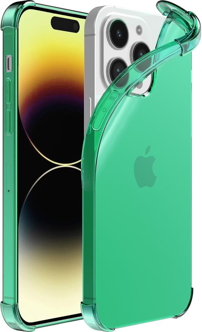 Smartphonica iPhone 14 Pro transparant shockproof siliconen hoesje met stootrand - Groen geschikt voor iPhone 14 Pro