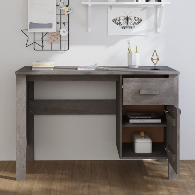 vidaXL - Bureau - HAMAR - 113x50x75 - cm - massief - grenenhout - lichtgrijs