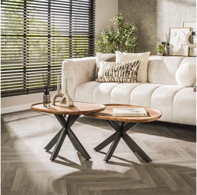 Salontafel spider set van 2 organisch acacia - naturel