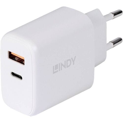LINDY 30W USB Type A & C Charger USB-oplader 30 W 1x USB-A, 1x USB-C Wit Binnen