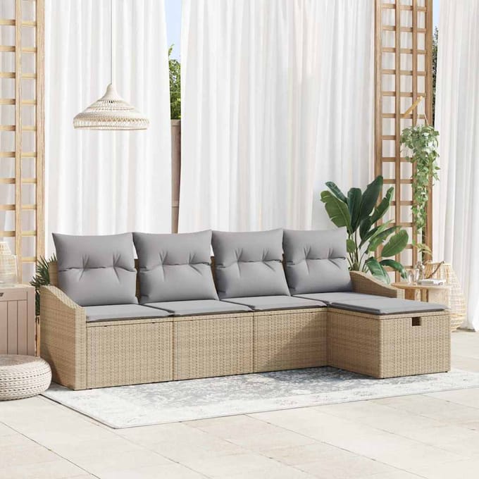 vidaXL - Bankstel - 6 - st - poly - rattan