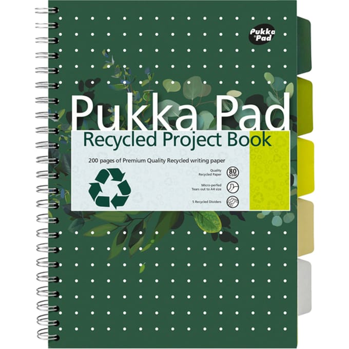 Projectboek Pukka Pad Recycled A4 lijn 5-tabs 4-gaats 200 pagina's 80gr groen