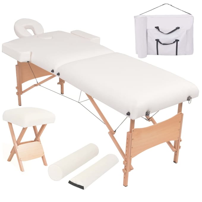 vidaXL - Massagetafel- - en - krukset - inklapbaar - 2 - zones - 10 - cm - dik - wit