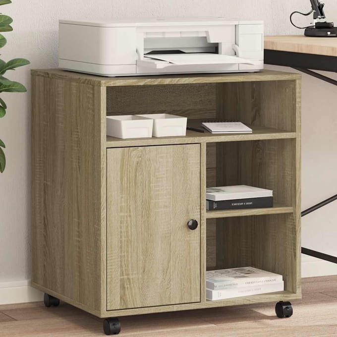 vidaXL - Printerkastje - met - wielen - 60x50x67 - cm - sonoma - eikenkleurig