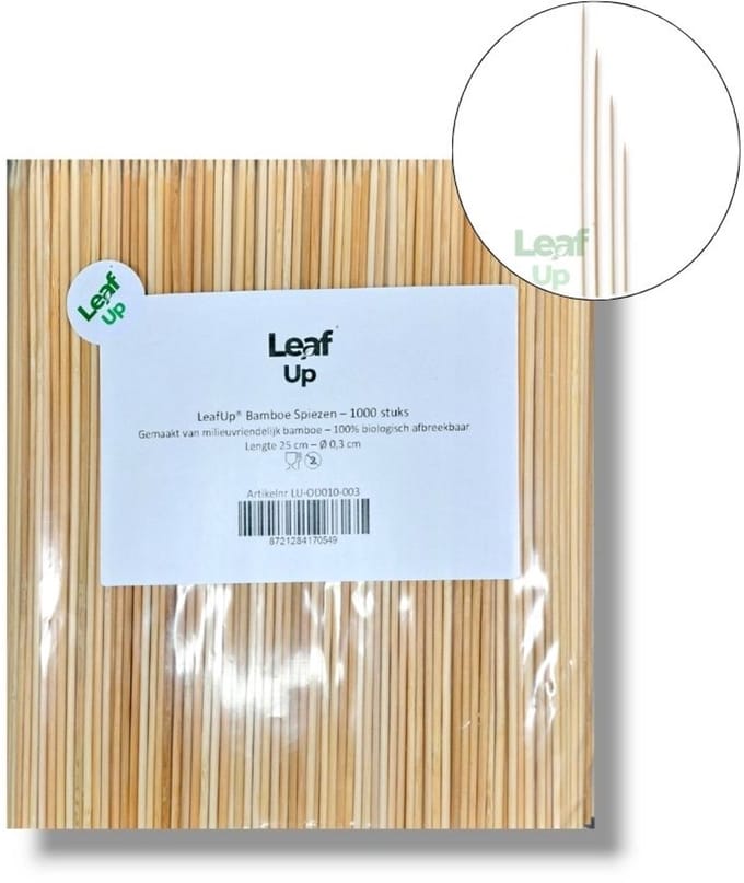 LeafUp® Sateprikkers - 1000x - Bamboe hout - 25 cm - Barbecue spiezen - Satestokjes