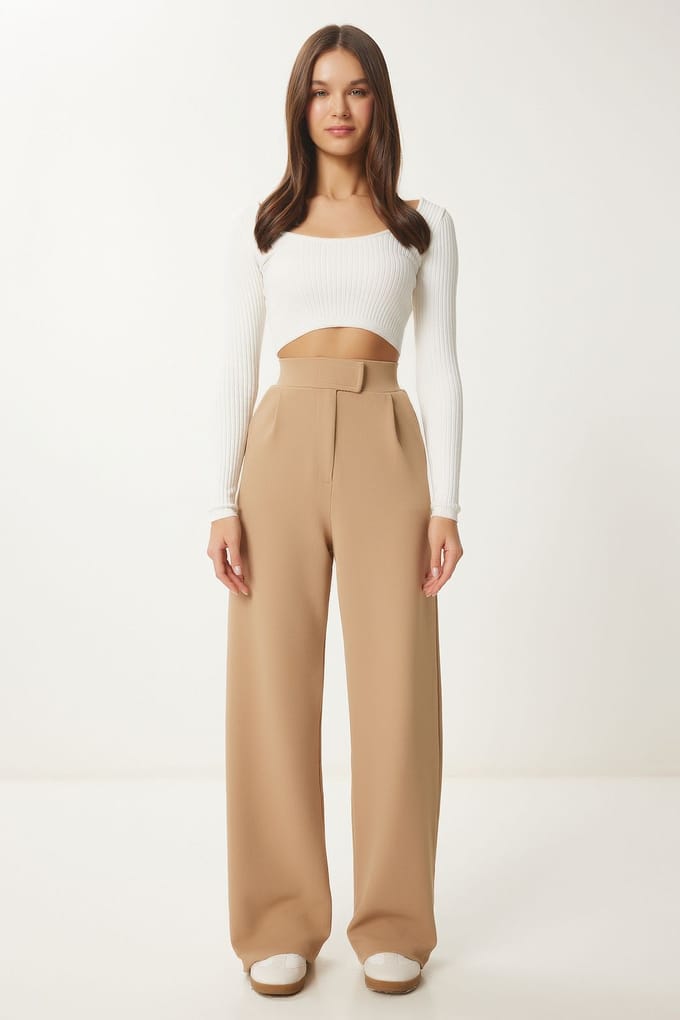 Hoge Taille Geweven Palazzo Broek