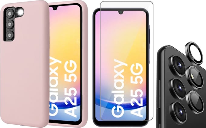 Hoesje geschikt voor Samsung Galaxy A25 / A24 - Screenprotector Glas & Camera Protector - Mat Back Case Roze