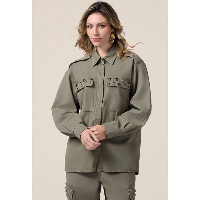 Oltre Oversized Shirt With Appliqués Military Green Taglia: 48 | Magliette intime Outlet | Donna | Verde