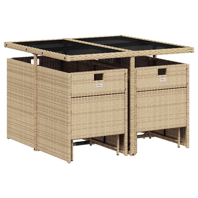 vidaXL - 9-delige - Tuinset - met - kussens - poly - rattan - gemengd - beige