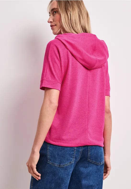 Shirt met korte mouwen en capuchon met trekkoord
