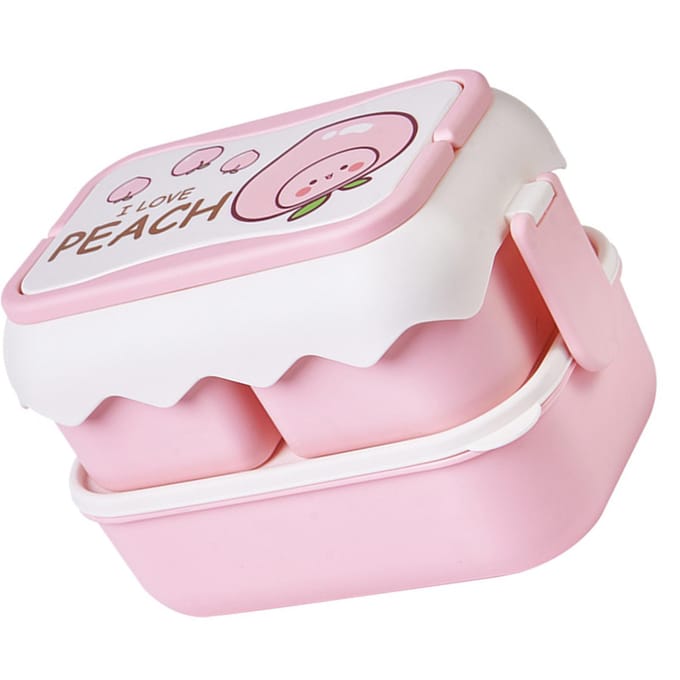 Schattige Draagbare Studenten Lunchbox Magnetronbestendig Kinderen Cartoon Bento Box Onafhankelijke Compartimenten Lunchcontainer Pinkish white
