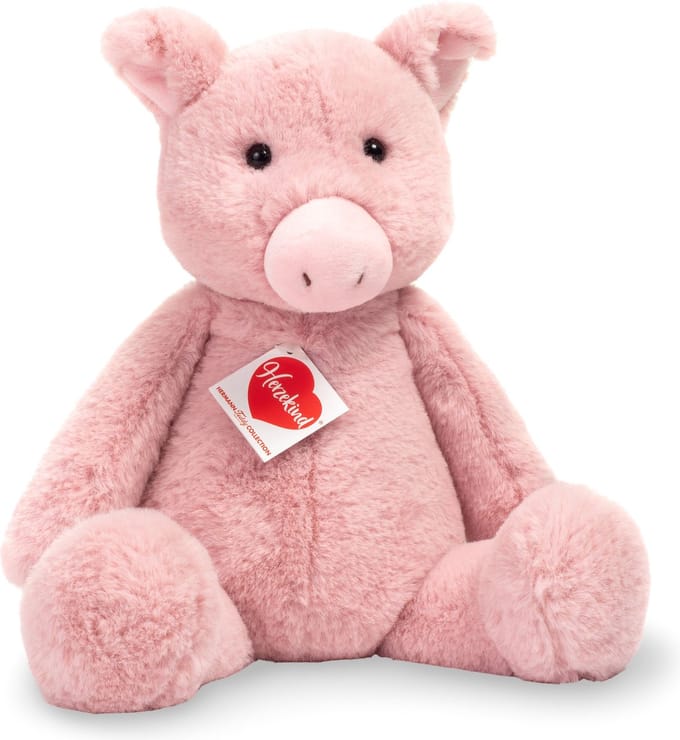 Hermann Teddy Knuffeldier varken/biggetje - pluche stof - premium kwaliteit knuffels - roze - 32 cm