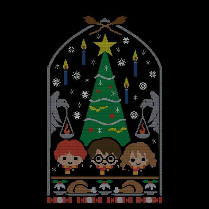 Harry Potter Hogwarts Tree kerst t-shirt - Zwart - M
