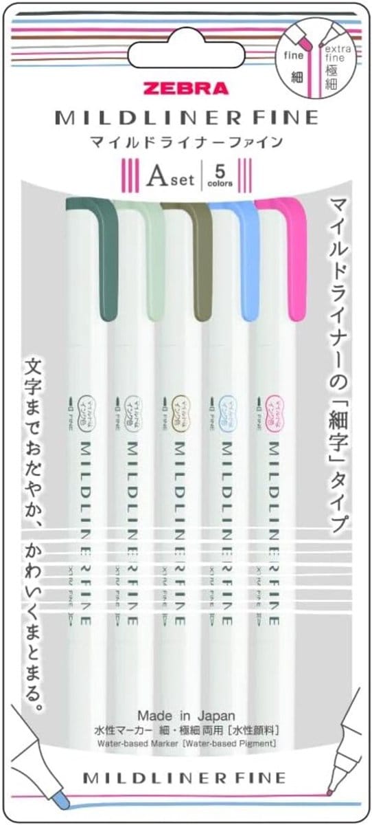 Zebra Mildliner Fine 5 Color Set A - WYT9-5C-A - Limited Edition