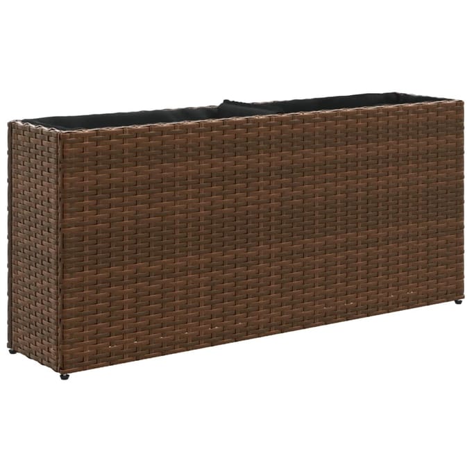 vidaXL - Plantenbak - met - 2 - potten - 90x20x40 - cm - poly - rattan - bruin