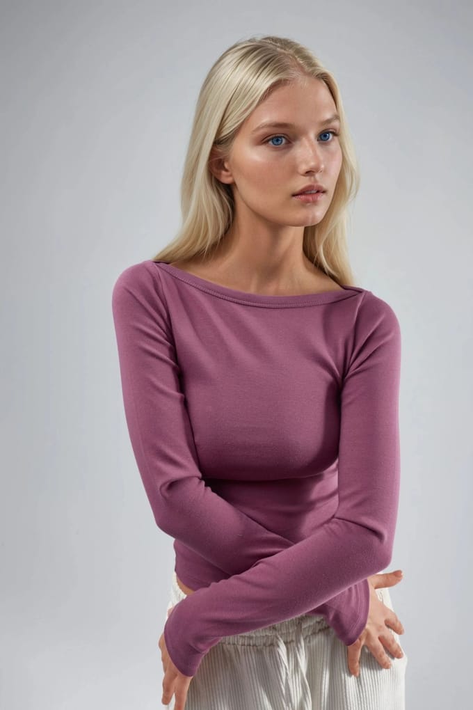 Slim Fit Geribbelde Boot Hals Blouse