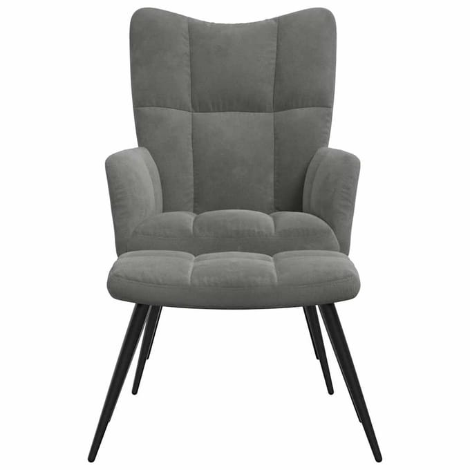 vidaXL - Relaxstoel - met - voetenbank - fluweel - donkergrijs