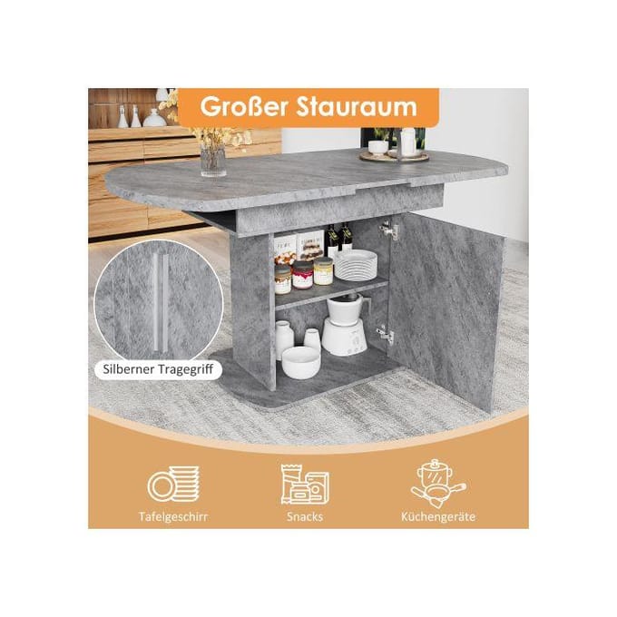 Table de salle à manger extensible - MUVOE - Ovale - 6 places - Aspect béton - Poignées argentées