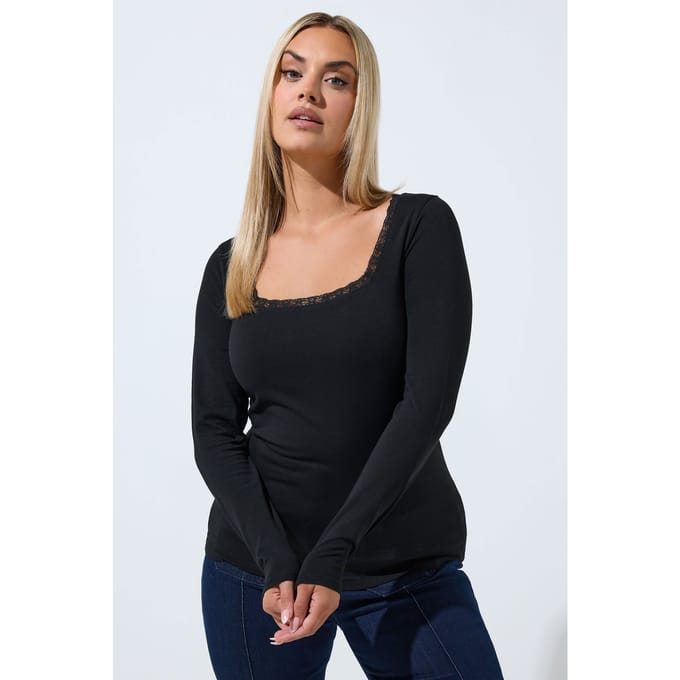 Limited Collection Zwart Kanten Top Met Lange Mouwen Size 44