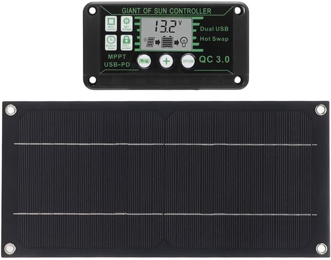 Zonnepaneel Kit - Draagbare Energie - Off-Grid Stroom - MPPT Controller - 30 x 14.5cm - Zwart