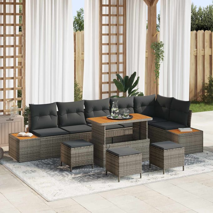 vidaXL - Tuinbank - Set - 10 - st - 9-Aantal - zitplaatsen - Grijs