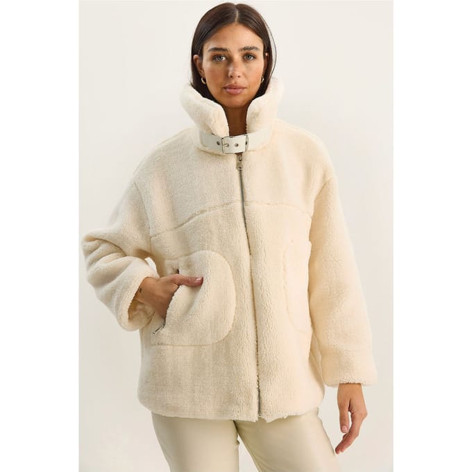Oversized Pluche Gebreide Pufferjack met Rits Sluiting