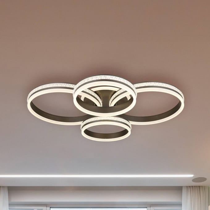 Globo LED plafondlamp Grouni, lengte 85 cm, titaniumkleurig, CCT