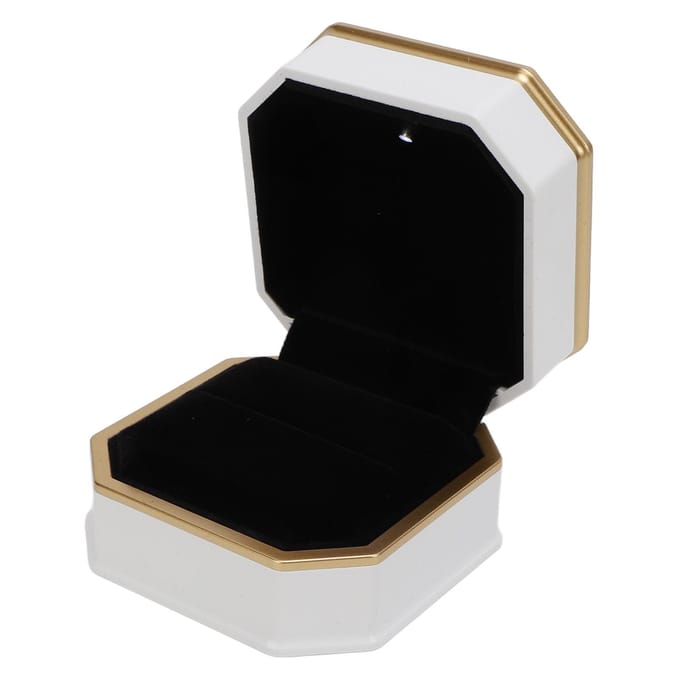LED Licht Ringdoos Display Elegante Luxe Fluwelen Ringdoos voor Valentijnsdag Wit white