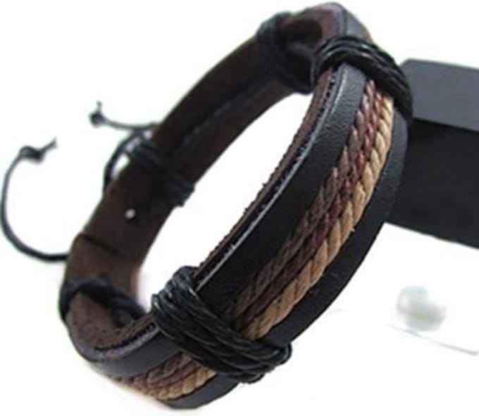 BY-ST6 kinderarmband van leer gestreept (zwart-bruin)