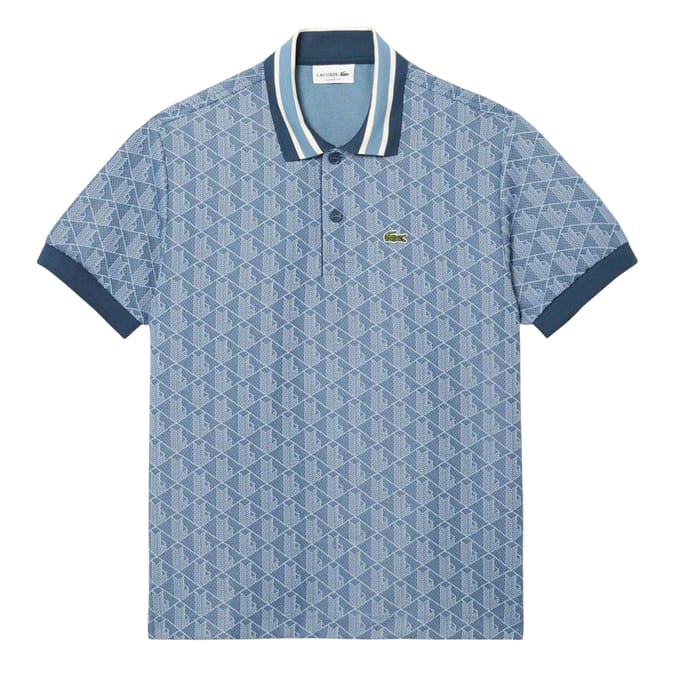 Lacoste Polohemd voor heren met monogram in jacquard (Blauw)