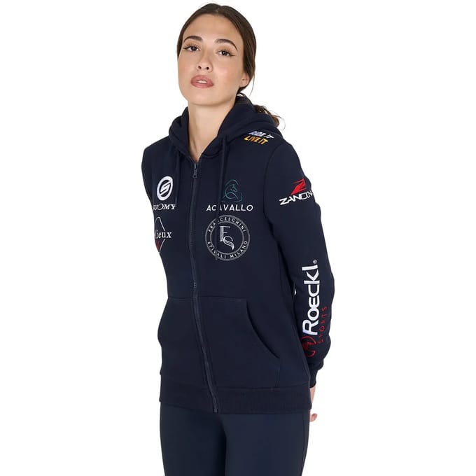 Dames hoodie met rits en multilogo Equestro