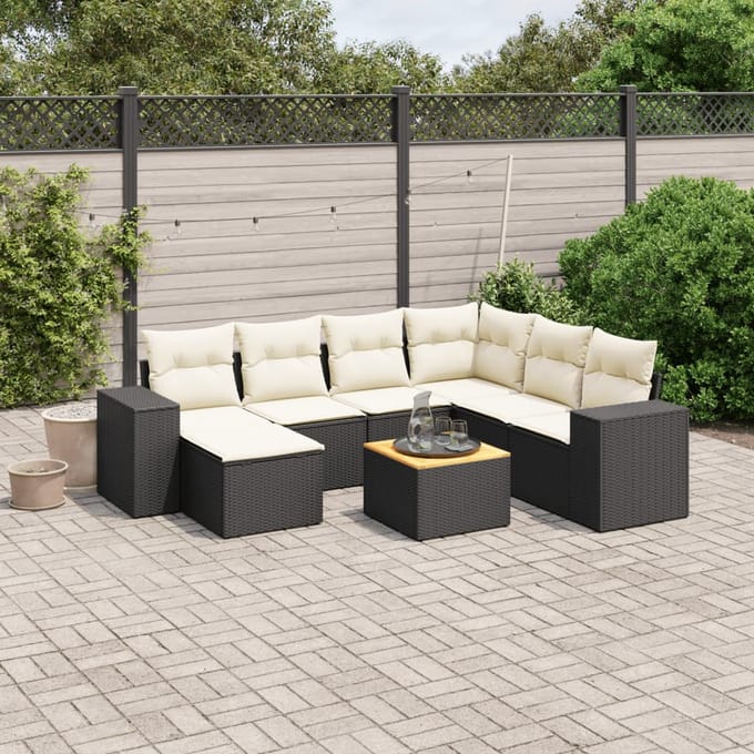 vidaXL - 8-delige - Loungeset - met - kussens - poly - rattan - zwart