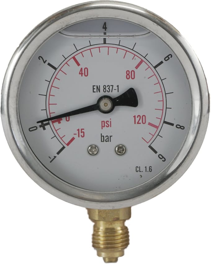 -1..9 Bar Glycerine Manometer Onderaansluiting RVS/Messing 63 mm Klasse 1.6 - ML-1963SVG