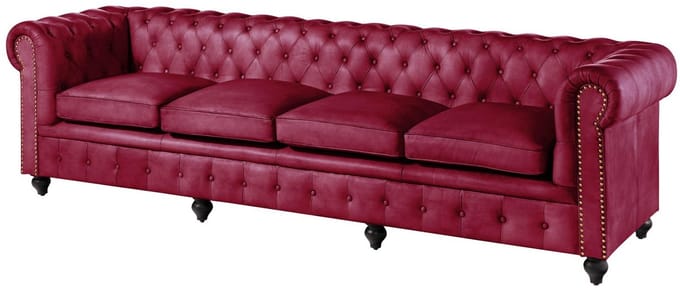 MASSIVMOEBEL24.DE 4-zitsbank rood echt leer 274x82x75 cm (BxTxH) CHESTERFIELD #404 gemonteerd