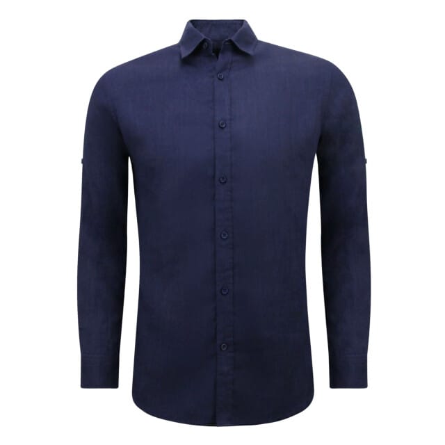 Linnen Overhemd Heren - Regular Fit - Blanco - Donker Blauw