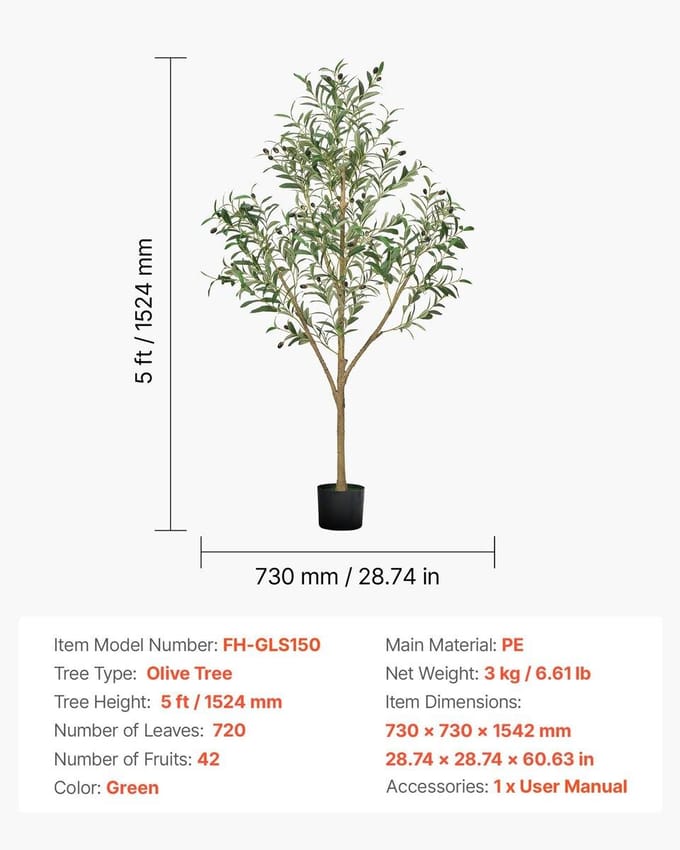 Arbre d'Olivier Artificiel 150cm Grande Plante Factice avec Pot pour Maison Bureau
