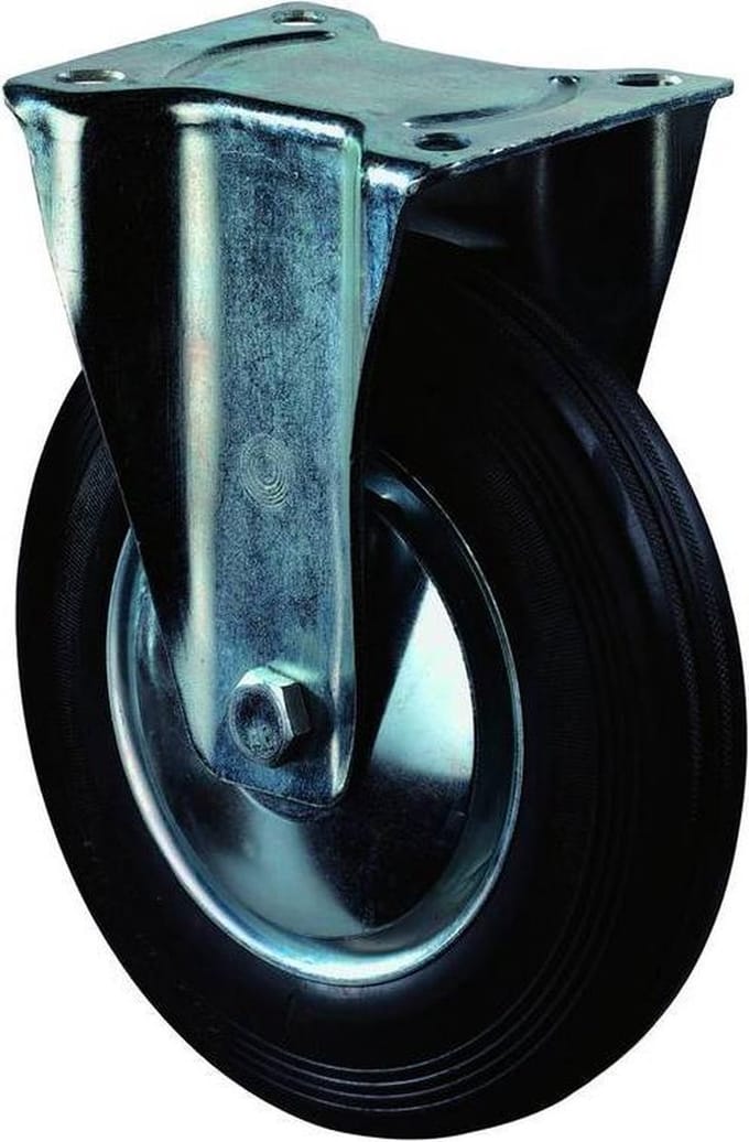 Bokwiel Ø 100mm 70kg vaste beugel rubber zwart