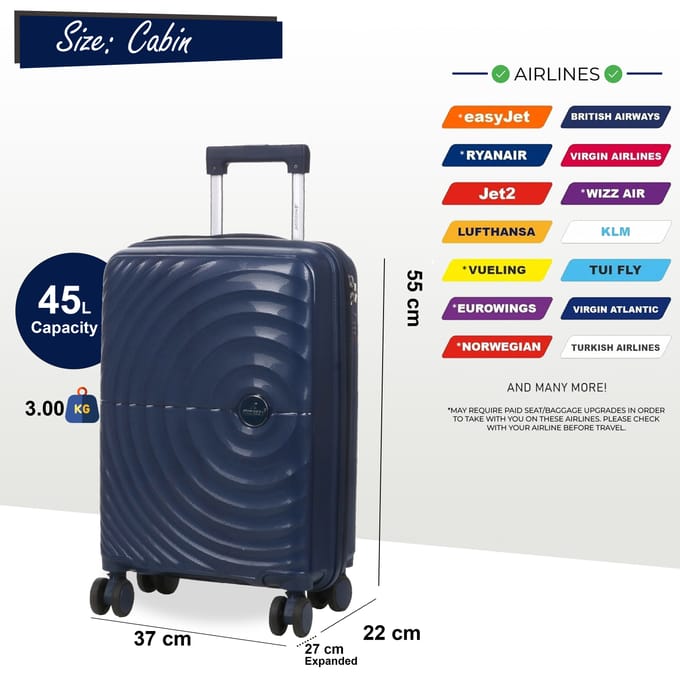 Harde koffer 55 x 37 x 22 cm PP koffer Bagage Geschikt voor Easyjet, Ryanair