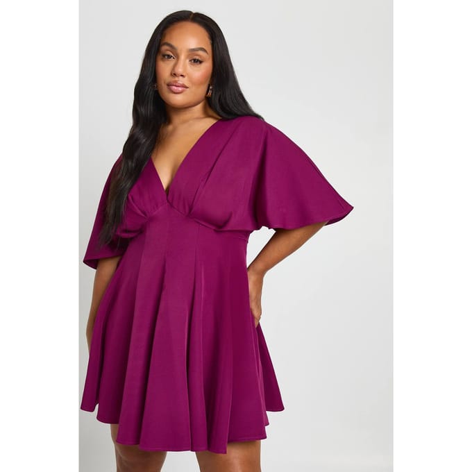 boohoo Dames Plus Geplooide Rok Skaterjurk | Pruim | Maat: 48