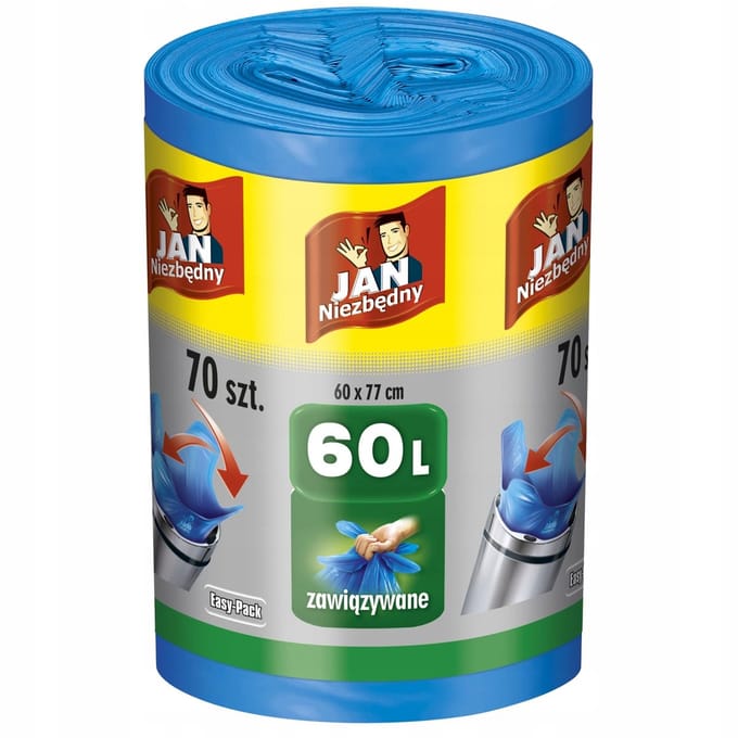 Jan Niezbędny Easy-Pack Serie - Afvalzakken - 60L - Gemakkelijk Sluiten - Blauw