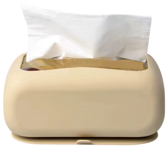 Siliconen Tissuebox Houder met Zuignap – Beige – Hecht op Glas en Glad Plastic
